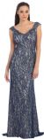 V-Neck Sleeveless Lace Long Formal Evening Prom Dress in Navy